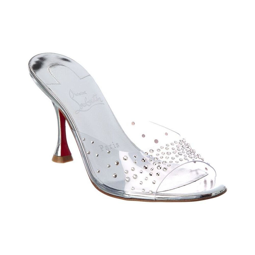 Christian Louboutin Degramule Strass 85 Leather & Pvc Sandal, Grey